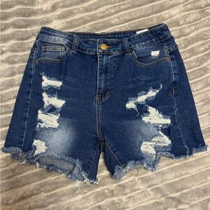 SHEIN Dark Blue Distressed Jean Shorts